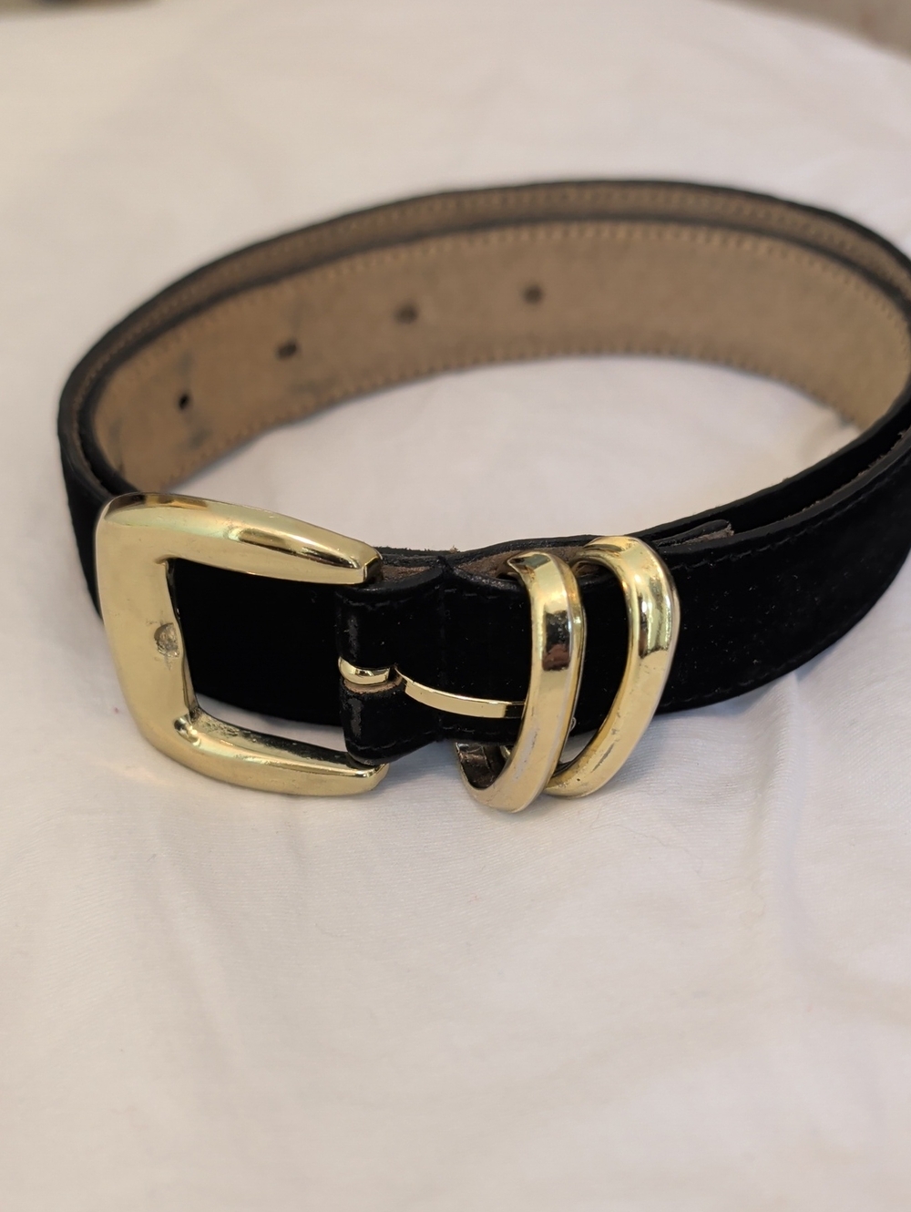 Talbots Belt Black Suede Goldtone Buckle Medium 36" Classic Office Wear Timeless